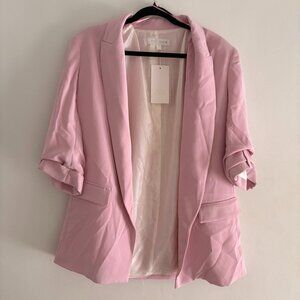 Zara Blush Pink Blazer Size L Ruched Sleeve Open Front BNWT